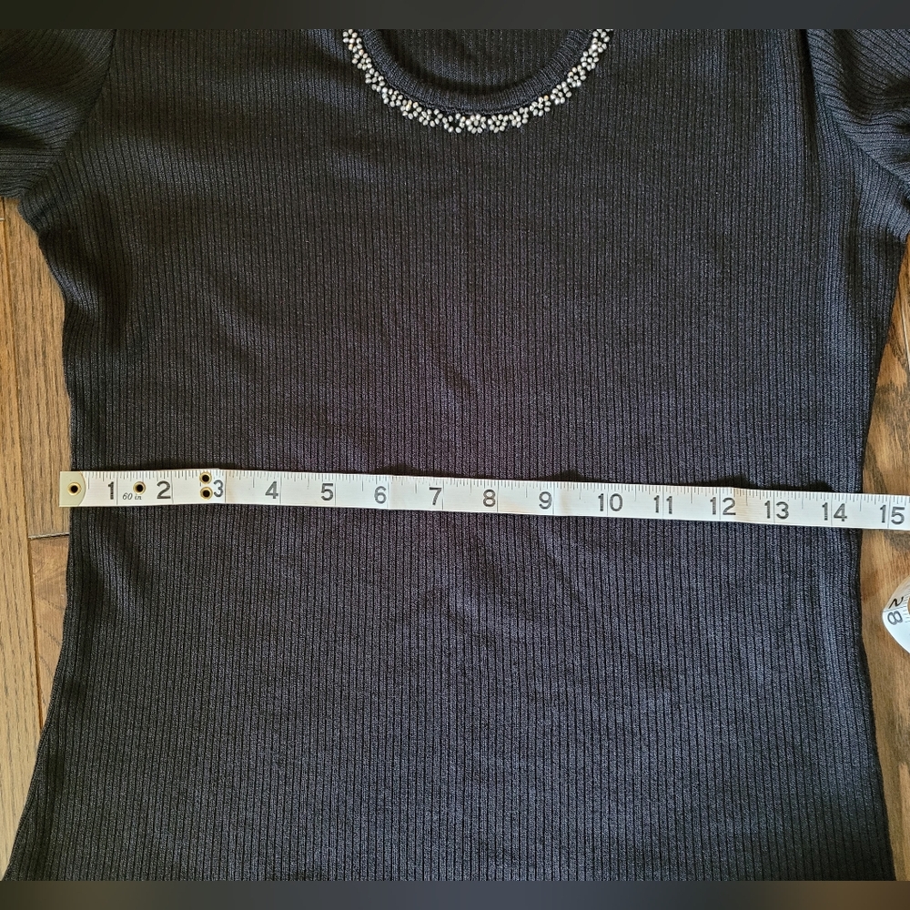 Black dressy, ribbed, stone neckline,nice for Christmas events. LIKE NEW - Picture 3 of 6
